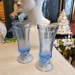 Indiana Blue Madrid Glass Pedestal Candlestick Holders/Vase